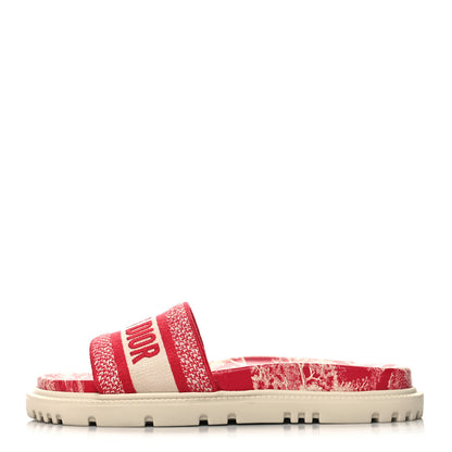 Christian Dior Canvas Toile de Jouy Embroidered Dway 10mm Slide Sandals 39 Off White Raspberry 1 of 9