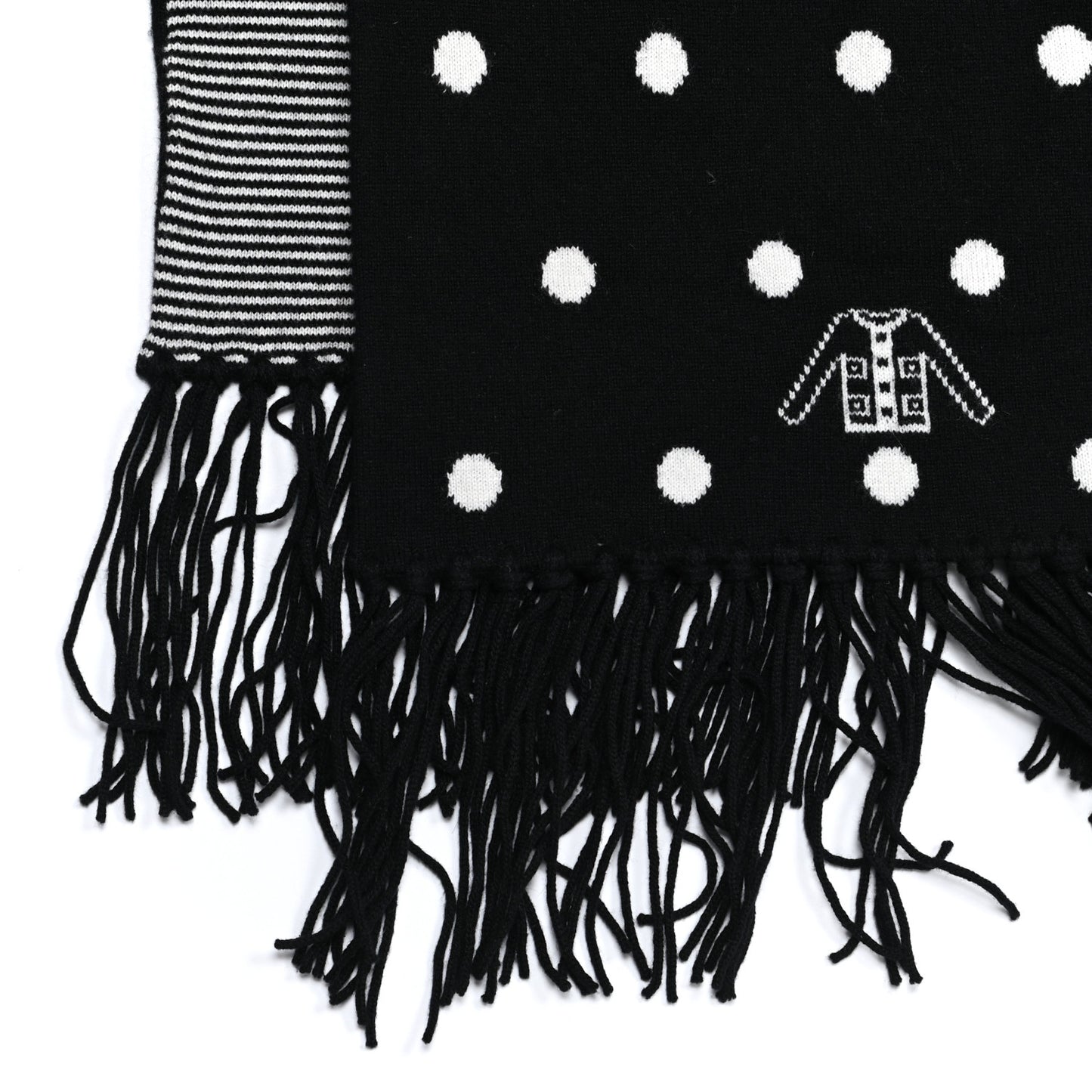 Cashmere Crystal CC Fringe Scarf Black White