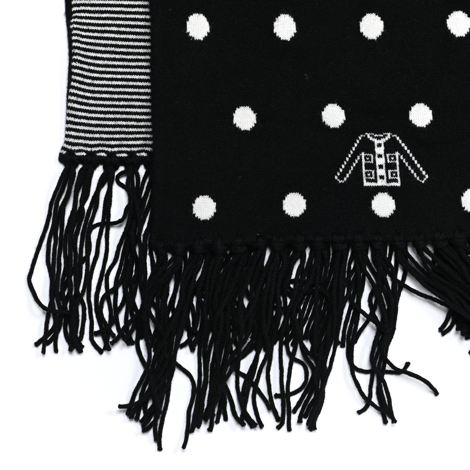 Chanel Cashmere Crystal CC Fringe Scarf Black White 4 of 6