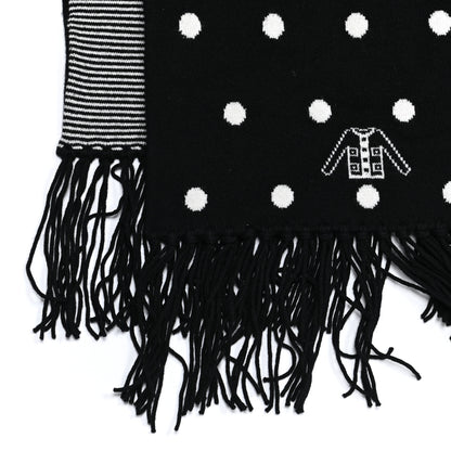 Chanel Cashmere Crystal CC Fringe Scarf Black White 4 of 6