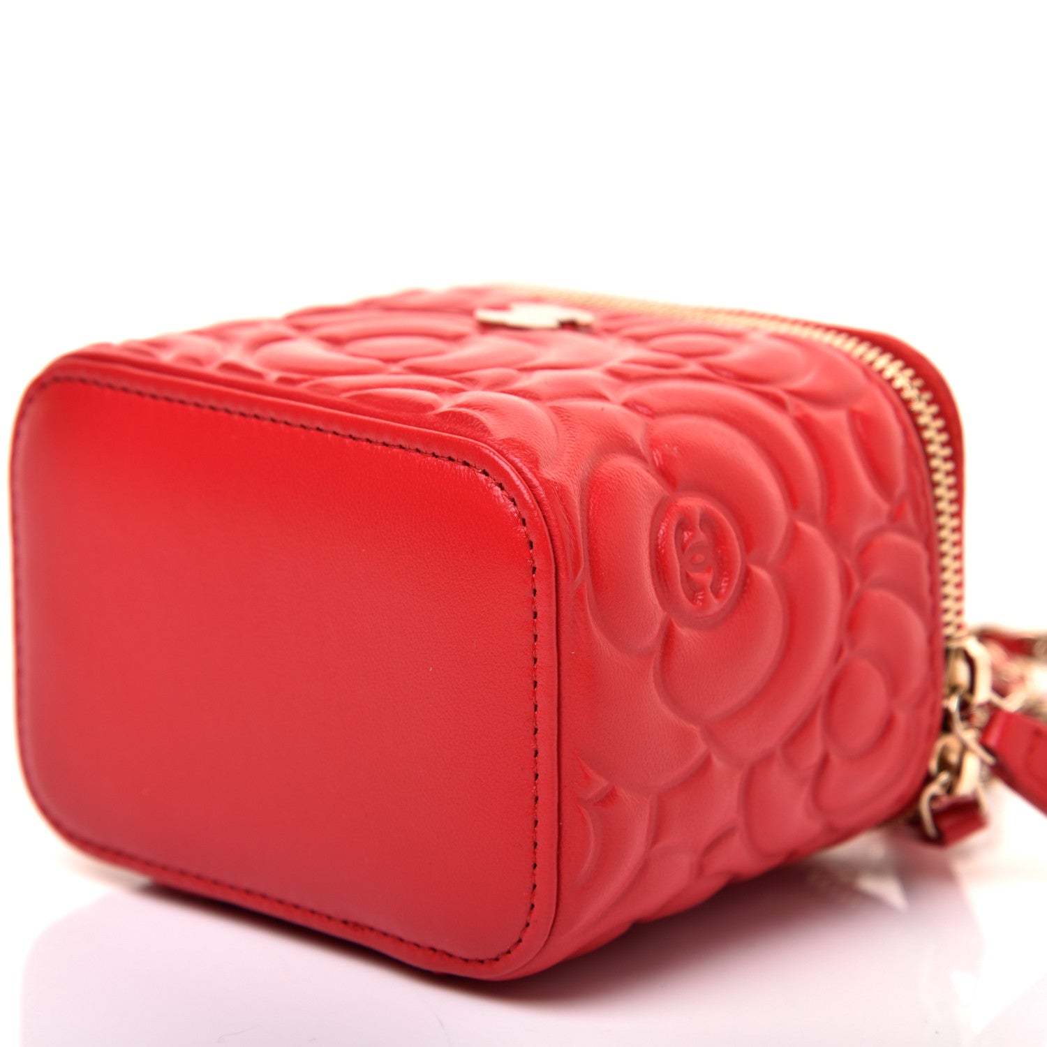 Chanel Lambskin Camellia Embossed Mini Vanity Case With Chain Red 7 of 11