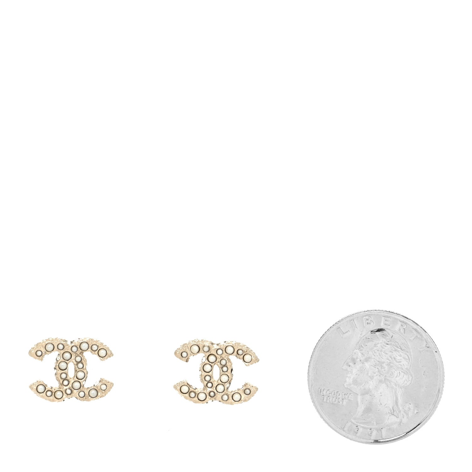Chanel Metal Graduated Pearl Crystal CC Earrings Light Gold 2 of 4