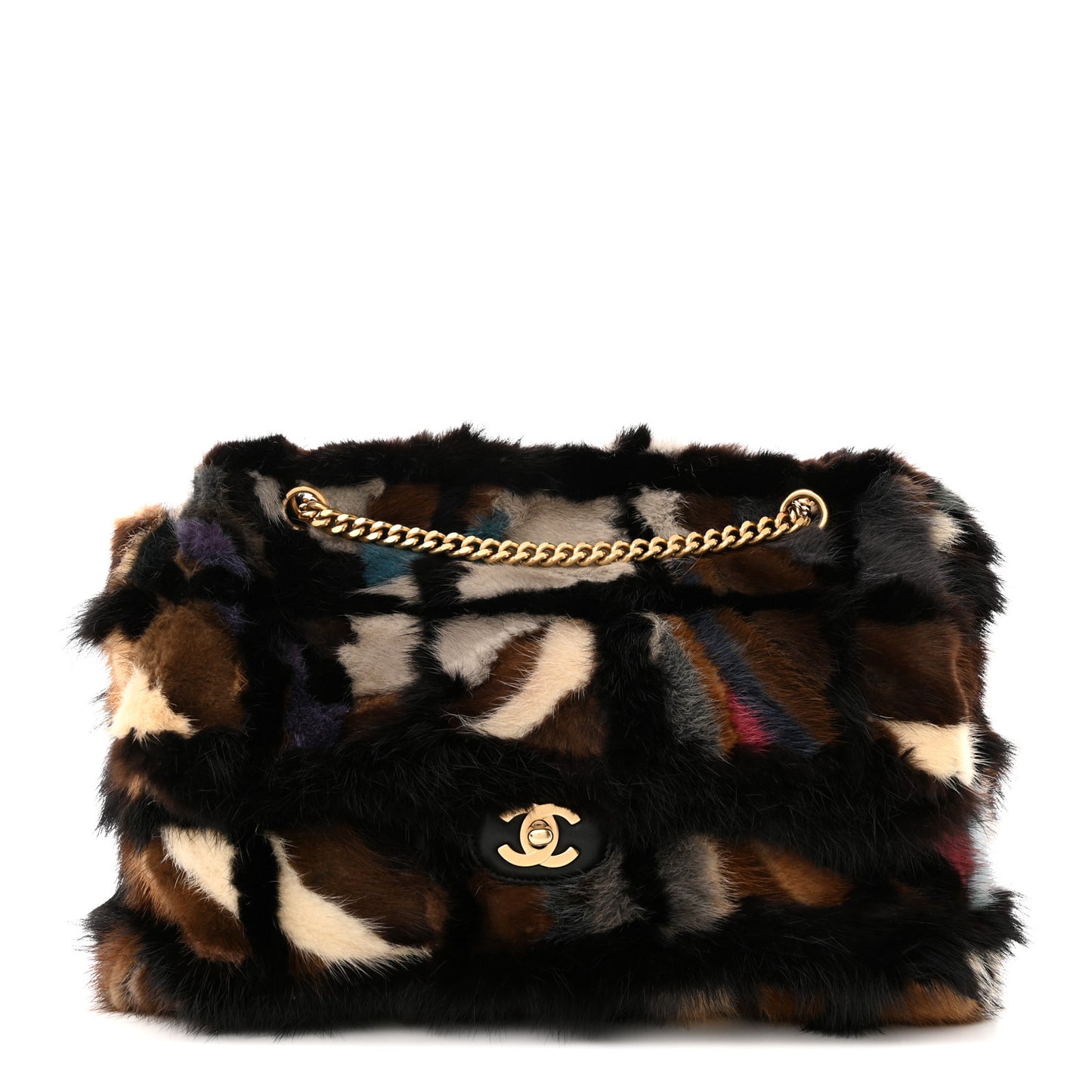 Mink Fur Medium Single Flap Multicolor
