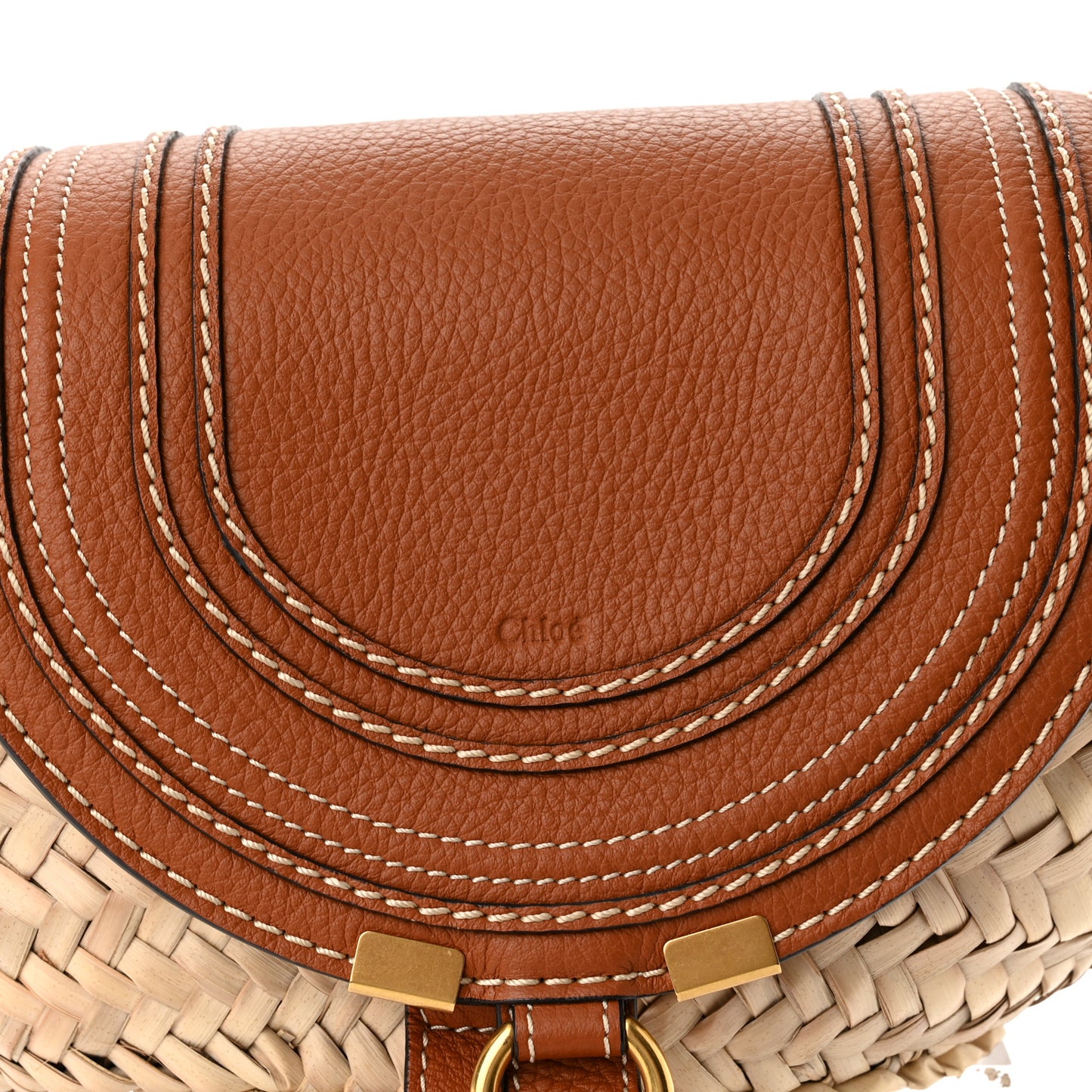Raffia Calfskin Marcie Basket Tan