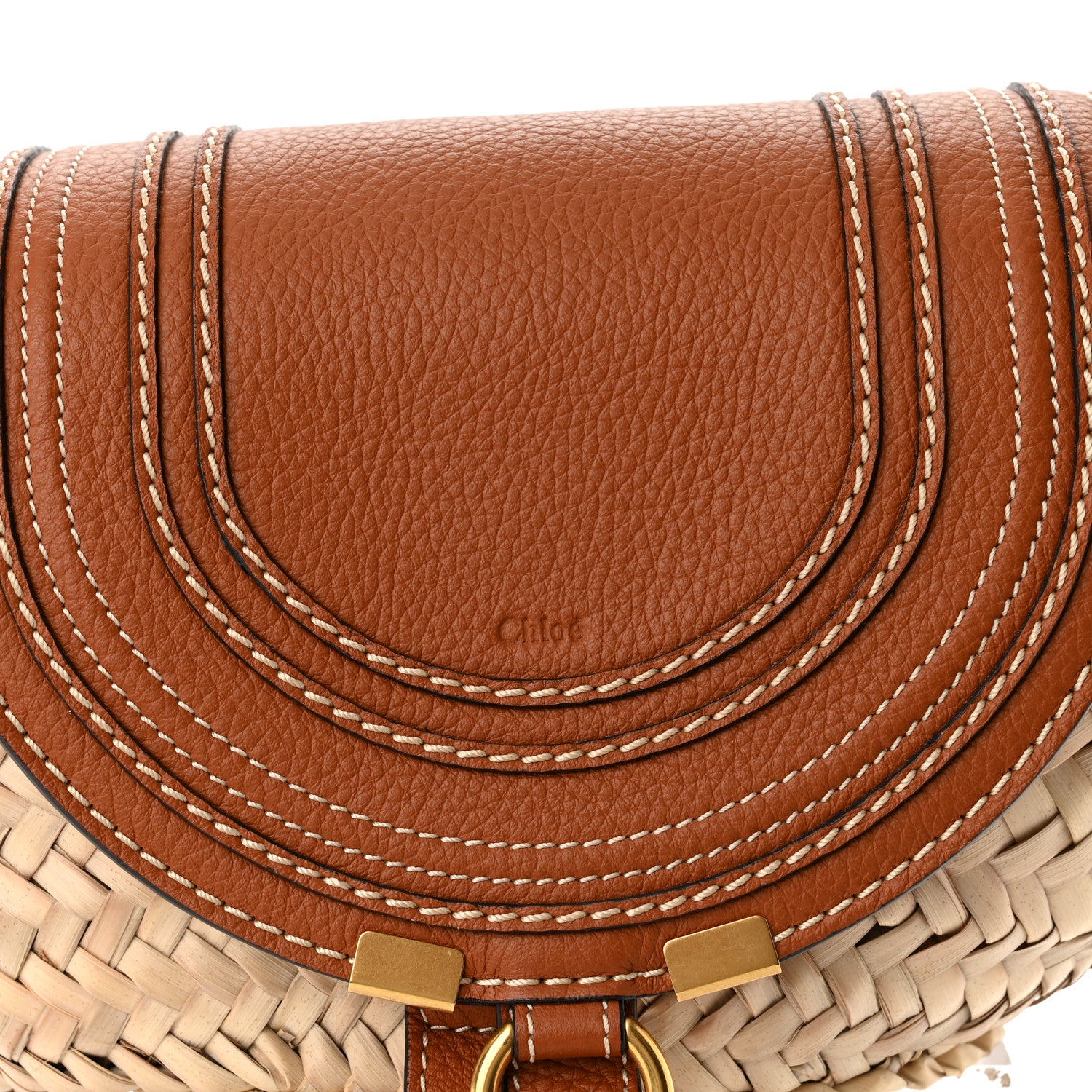Chloe Raffia Calfskin Marcie Basket Tan 7 of 9