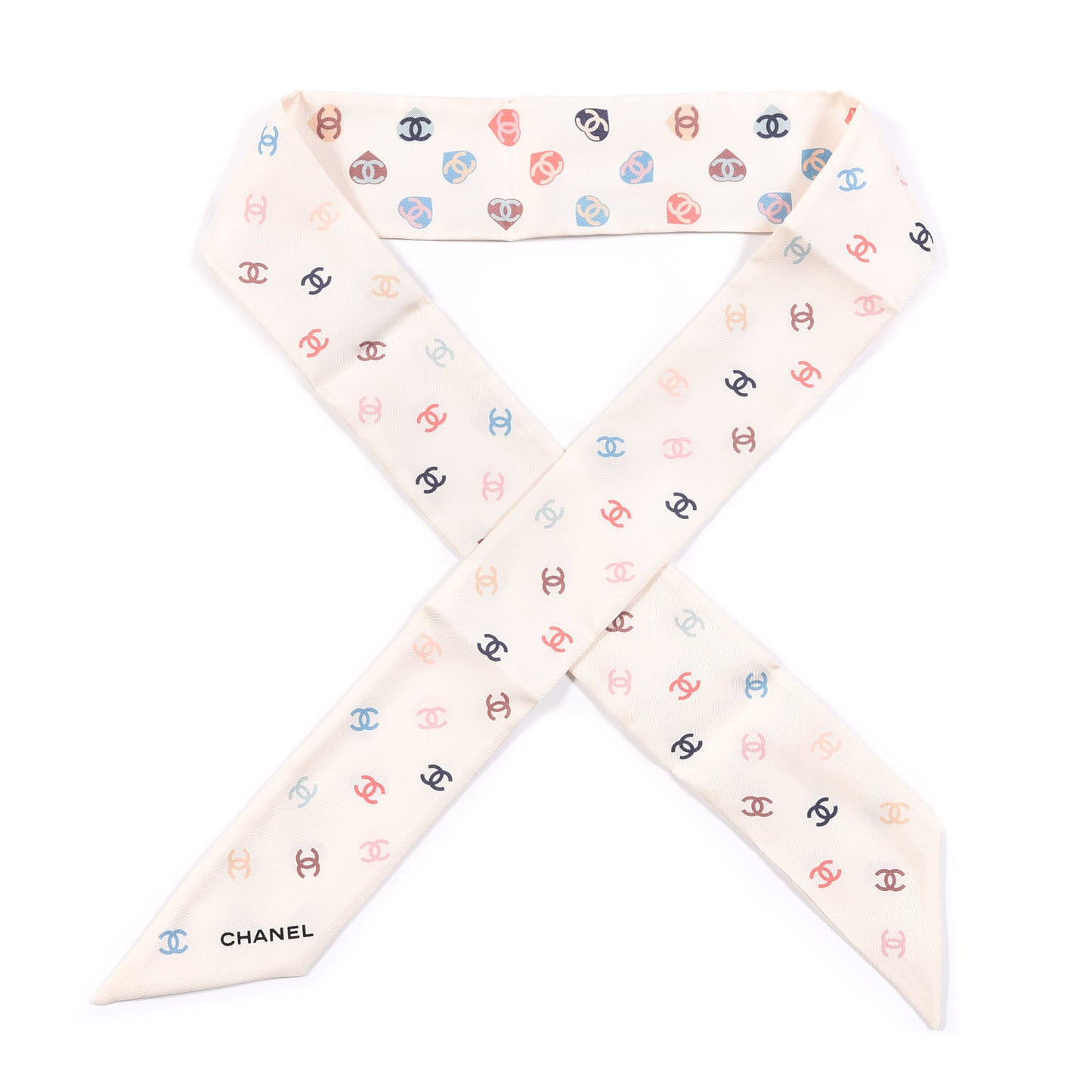Silk Heart CC Slim Bandeau Scarf Ivory