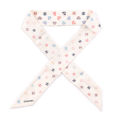 Chanel Silk Heart CC Slim Bandeau Scarf Ivory 1 of 3