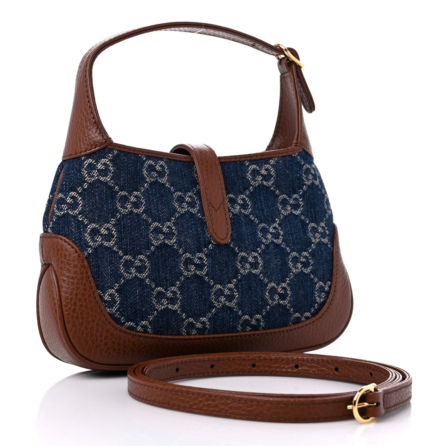 New Denim GG Monogram Calfskin Mini Jackie 1961 Hobo Blue Tea Cuir