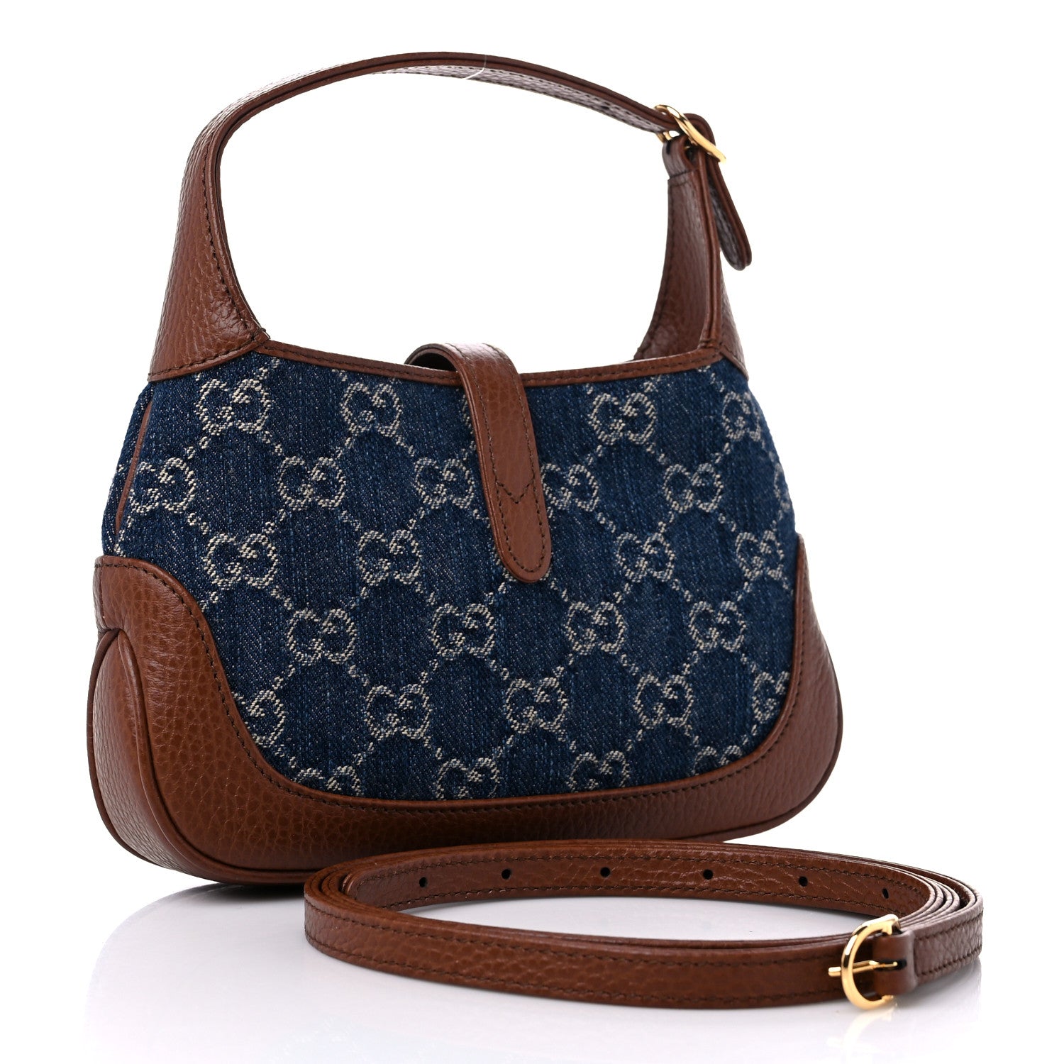Gucci New Denim GG Monogram Calfskin Mini Jackie 1961 Hobo Blue Tea Cuir 3 of 8
