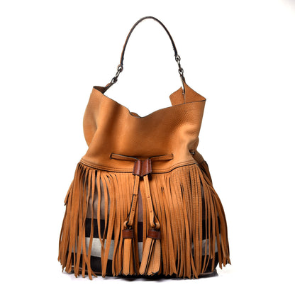 Burberry Suede Fringe Large Belgrove Bucket Bag Tan 1 of 8