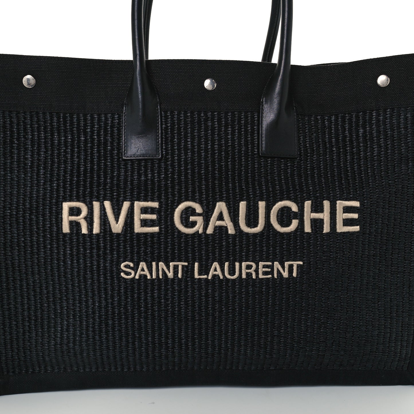 Raffia Linen Calfskin Rive Gauche Tote Black