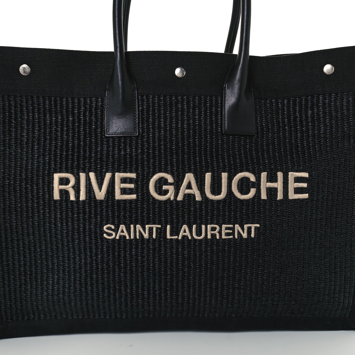 Saint Laurent Raffia Linen Calfskin Rive Gauche Tote Black 8 of 10