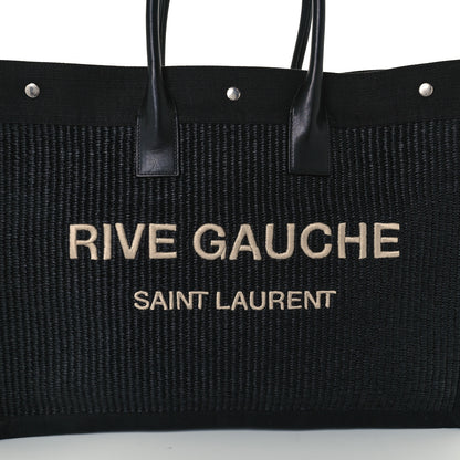 Saint Laurent Raffia Linen Calfskin Rive Gauche Tote Black 8 of 10
