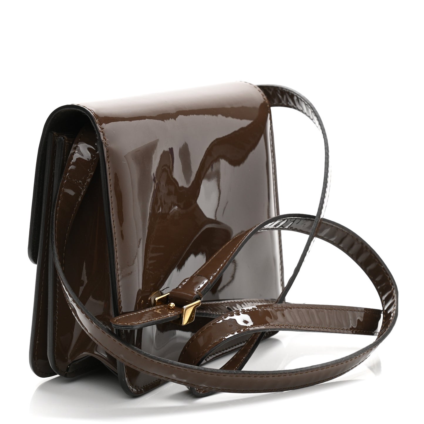 Vitello Vernice Mou Karligraphy Crossbody Bag Ebano
