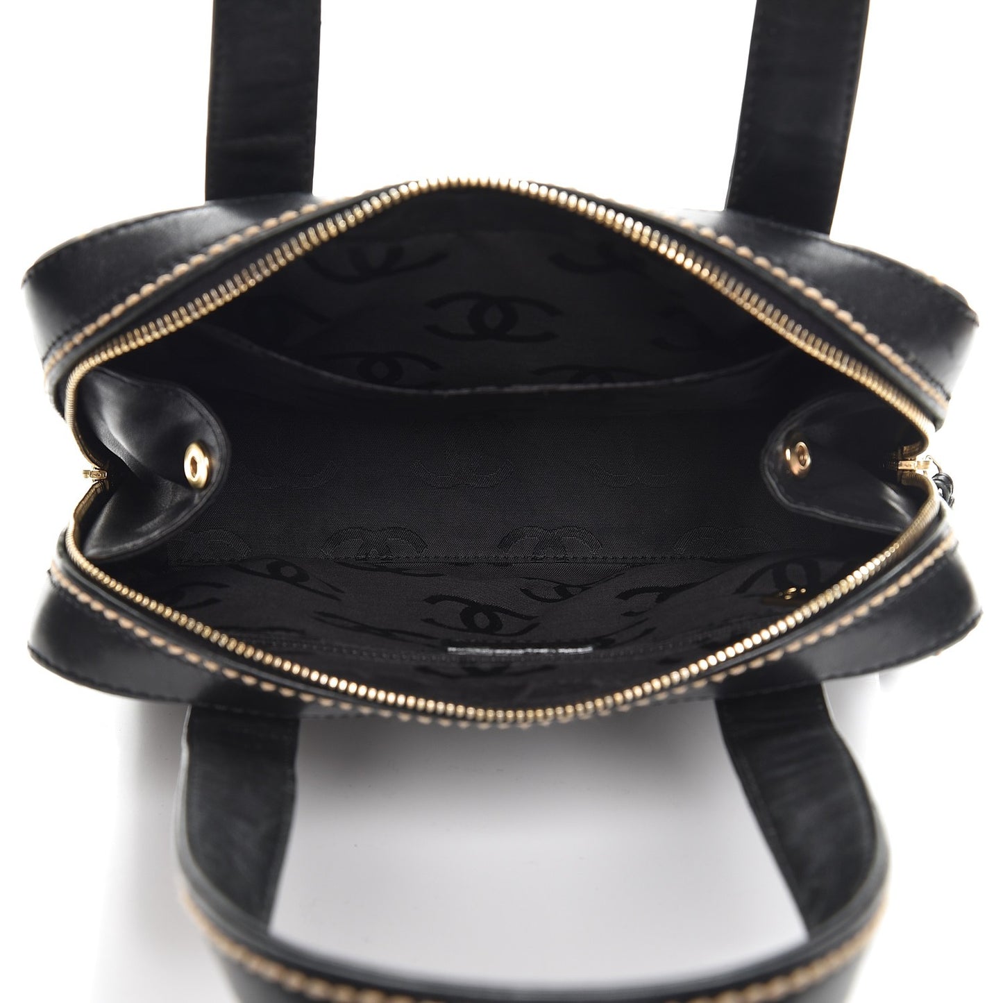 Calfskin Contrast Stitch Small Surpique Bowler Black