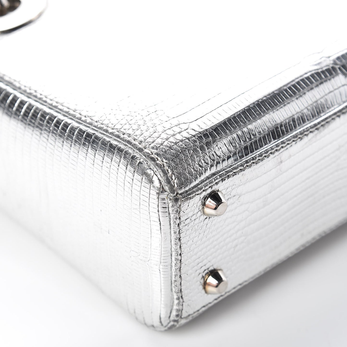 Metallic Lizard Mini Lady Dior Silver