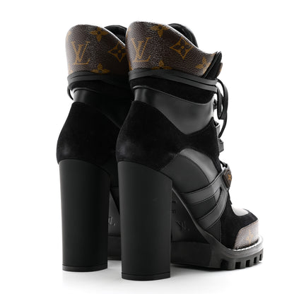 Louis Vuitton Suede Calfskin Monogram Star Trail Ankle Boots 37 Black 4 of 10