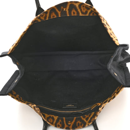 Saint Laurent Canvas Calfskin Leopard Print Rive Gauche Noe Tote Natural Black 5 of 9