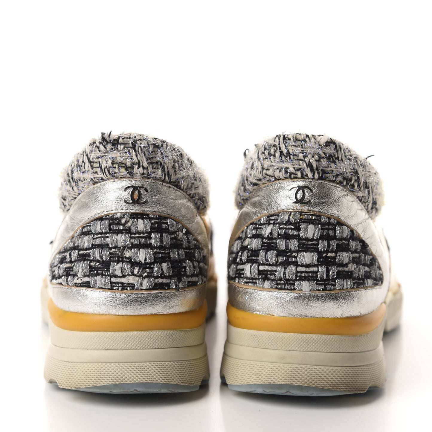Tweed Lambskin Tennis Sneakers 36.5 Black White Argent