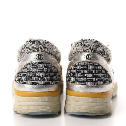 Chanel Tweed Lambskin Tennis Sneakers 36.5 Black White Argent 5 of 13