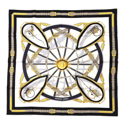 Hermes Silk En Roue Libre Scarf 90 White Black Gold 1 of 4