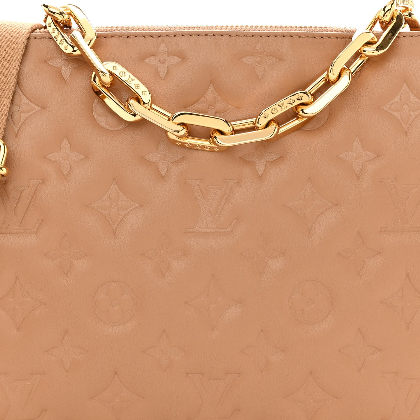 Lambskin Embossed Monogram Coussin PM Camel