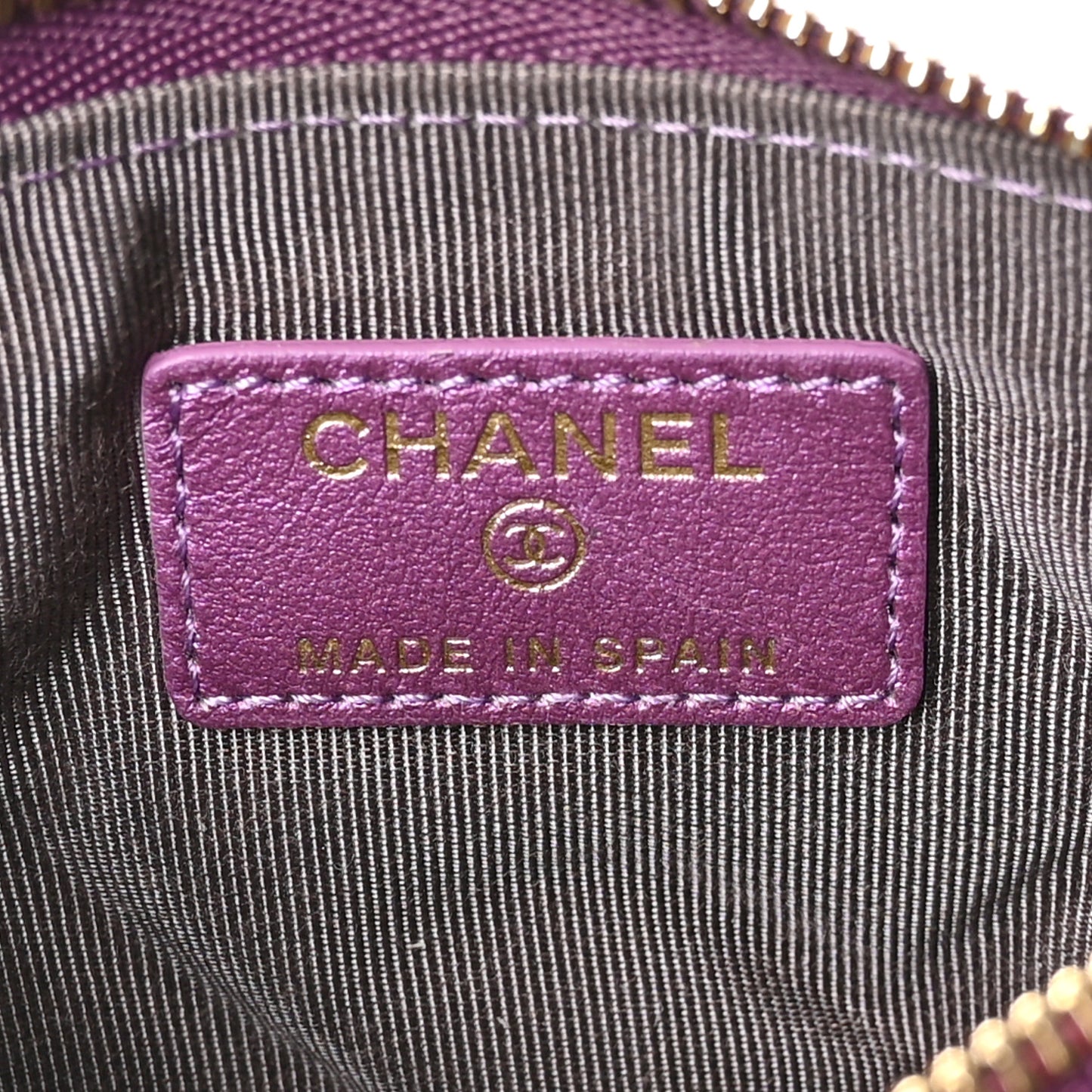 Iridescent Lambskin Quilted Small Cosmetic Case Purple