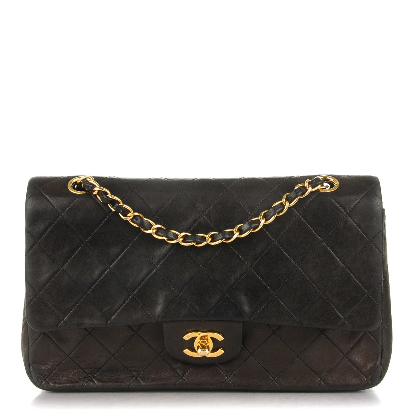 Lambskin Quilted Medium Double Flap Black