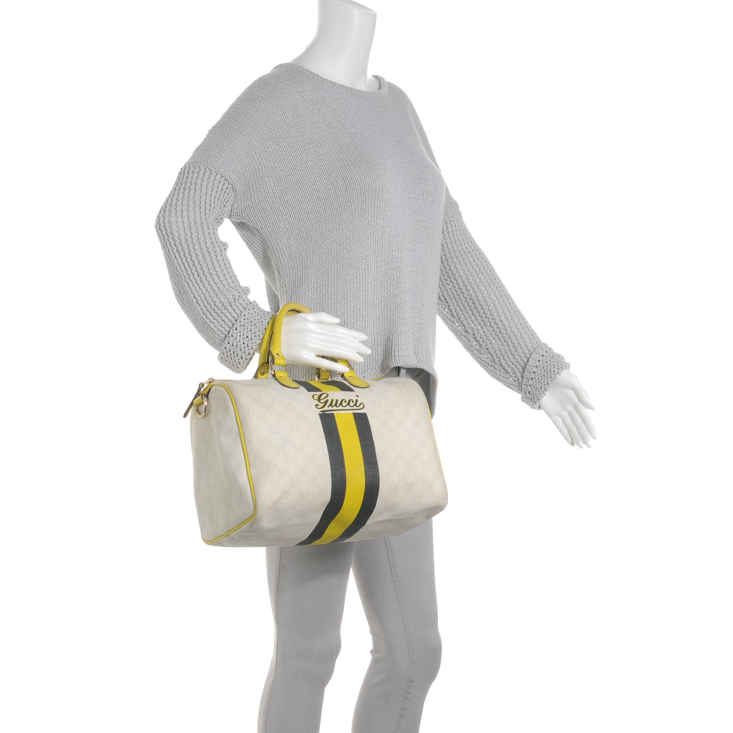 GG Plus Monogram Web Stripe Medium Joy Boston Yellow