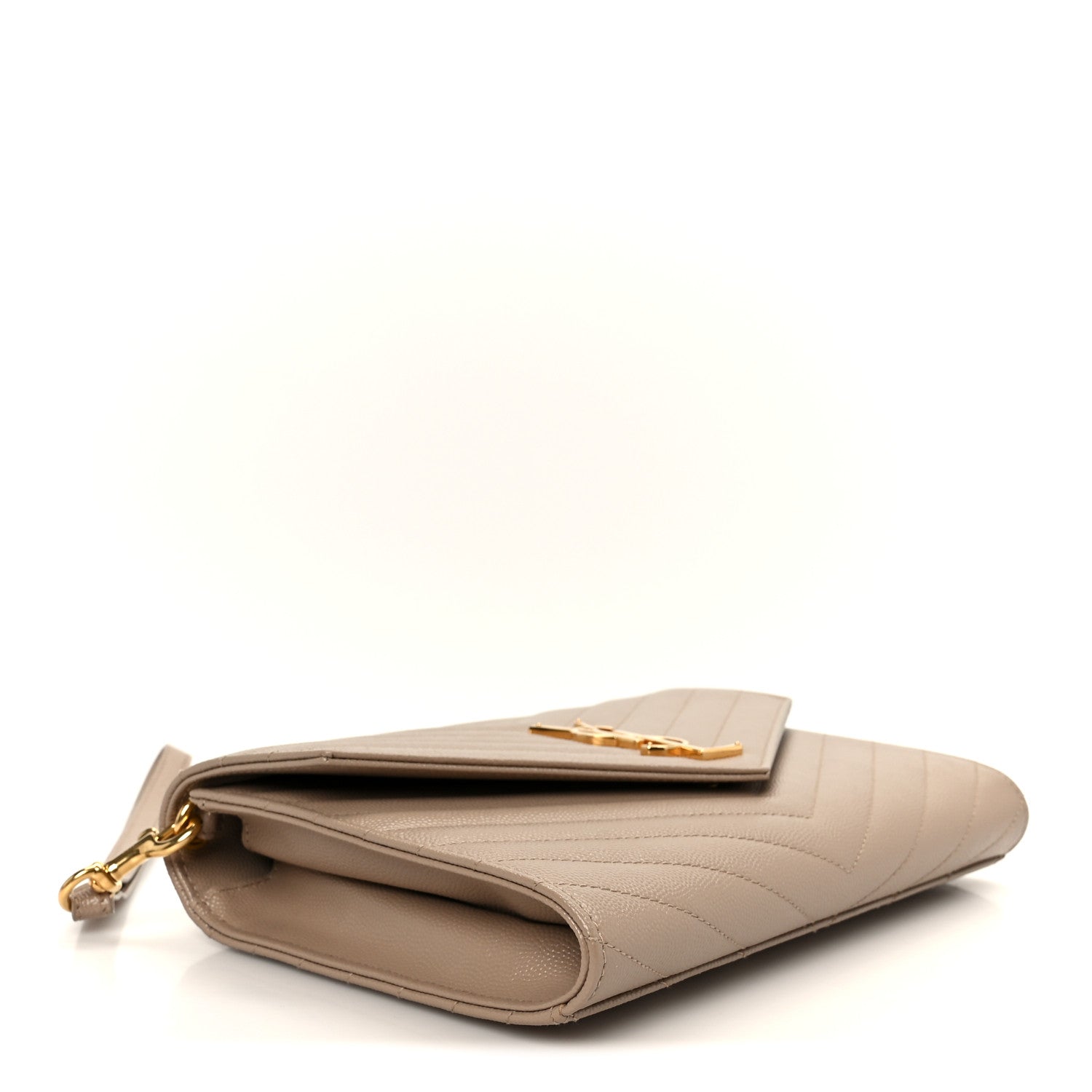 Saint Laurent Grain De Poudre Matelasse Chevron Monogram Envelope Clutch Dark Beige 4 of 10