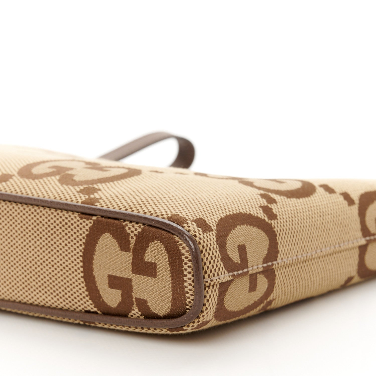 Gucci Monogram Jumbo GG Textured Dollar Calfskin Web Wristlet Messenger Bag Camel Ebony New Acero 11 of 11
