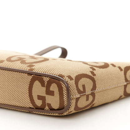 Gucci Monogram Jumbo GG Textured Dollar Calfskin Web Wristlet Messenger Bag Camel Ebony New Acero 11 of 11