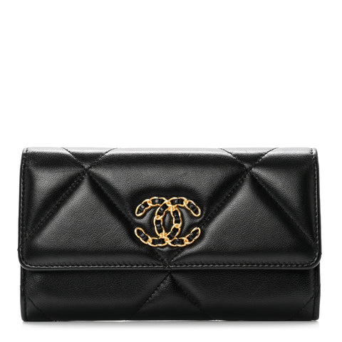 Lambskin Quilted Chanel 19 Flap Wallet Black
