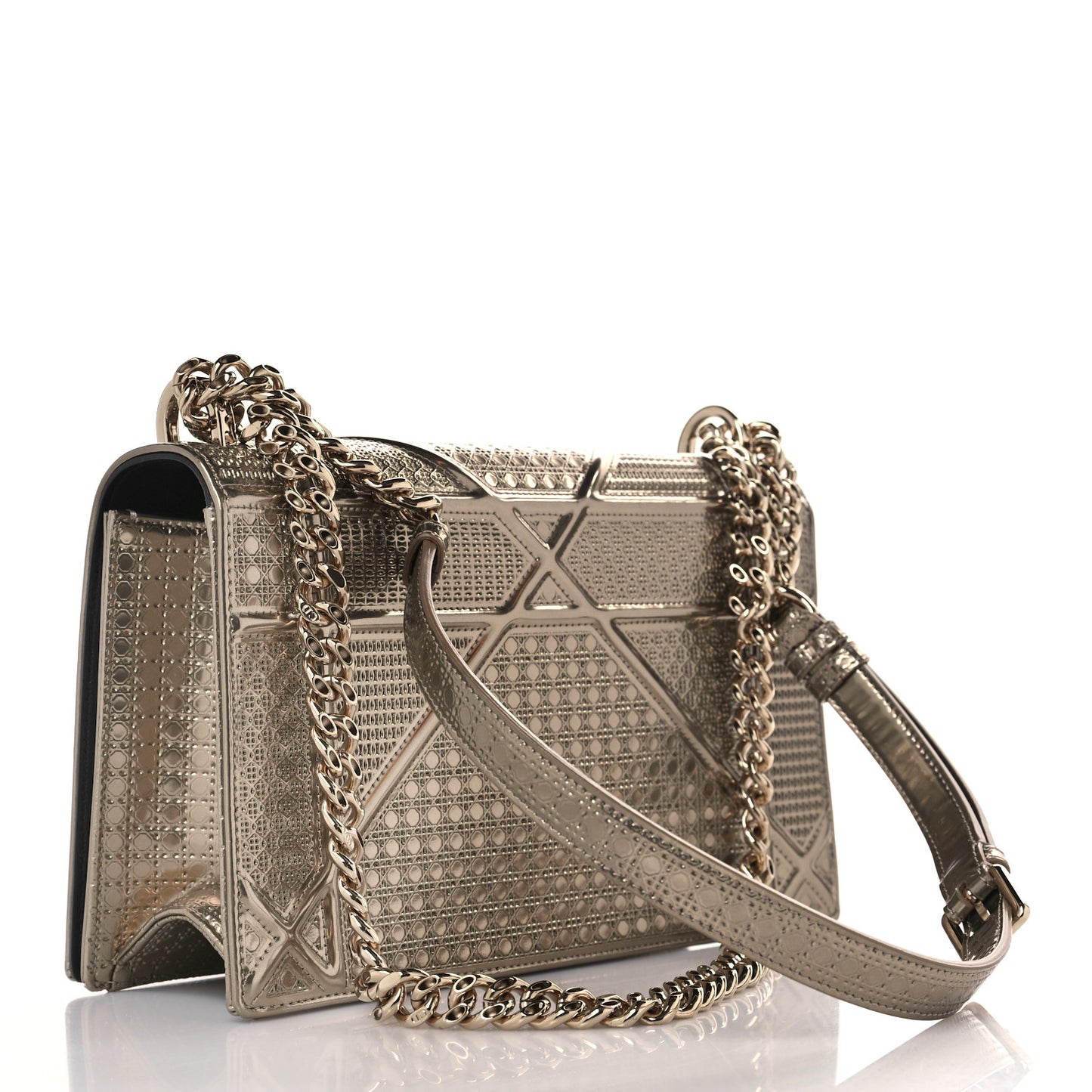 Metallic Patent Micro-Cannage Medium Diorama Flap Bag Gold