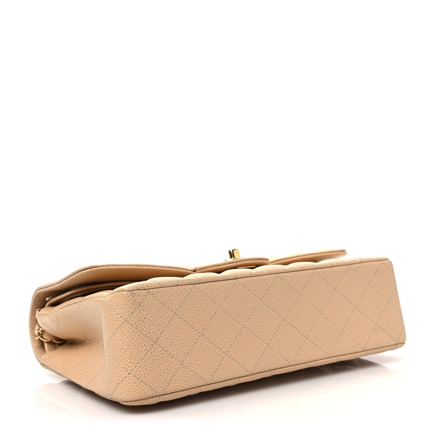 Caviar Quilted Medium Double Flap Beige