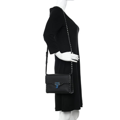 Valentino Garavani Pebbled Calfskin Monochrome Medium Rockstud Flip Lock Crossbody Bag Black 2 of 10