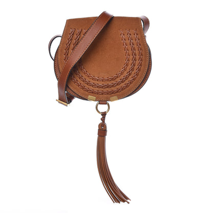 Chloe Suede Calfskin Braided Mini Marcie Round Crossbody Bag Caramel 1 of 15