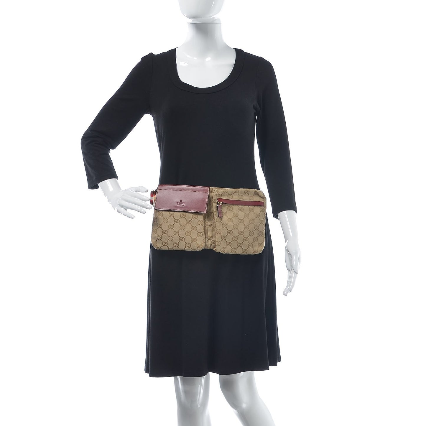 GG Monogram Web Double Pocket Belt Bag Red