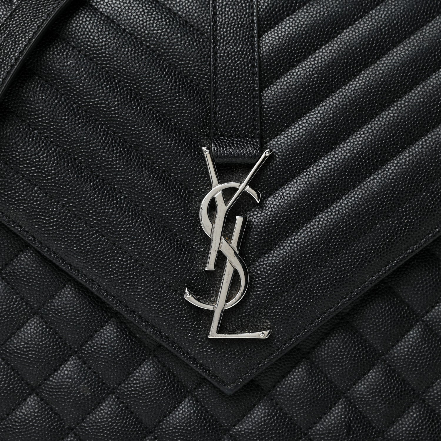 Saint Laurent Grain De Poudre Textured Mixed Matelasse Large Triquilt Monogram Satchel Black 8 of 31