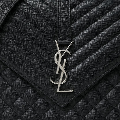 Saint Laurent Grain De Poudre Textured Mixed Matelasse Large Triquilt Monogram Satchel Black 8 of 31