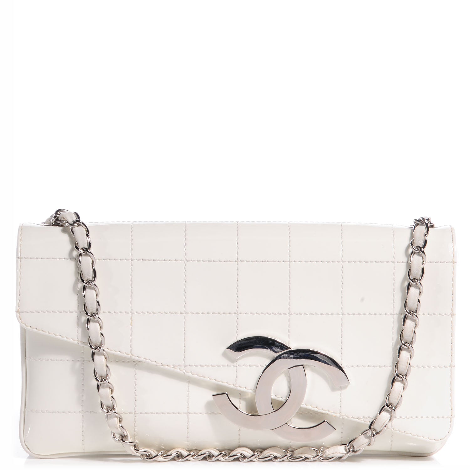 Chanel Patent Square Stitched CC Flap Clutch White 1 of 8