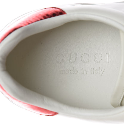 Gucci Miro Soft Calfskin Laminated Ayers Web Bee Embroidered Mens Ace Sneakers 9 White Red Flame Green 7 of 12