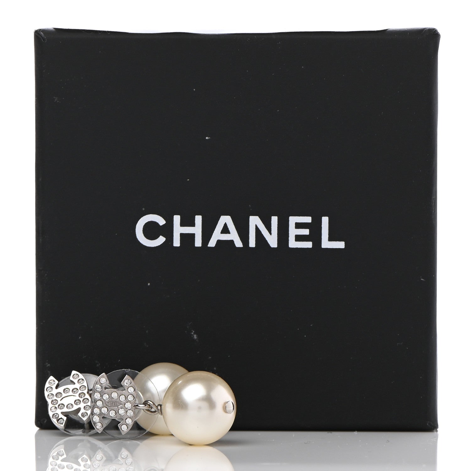 Chanel Crystal Pearl CC Drop Earrings Silver 5 of 5