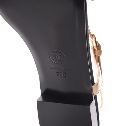 Chanel Lambskin Camellia Thong Sandals 39 Beige Black 6 of 8