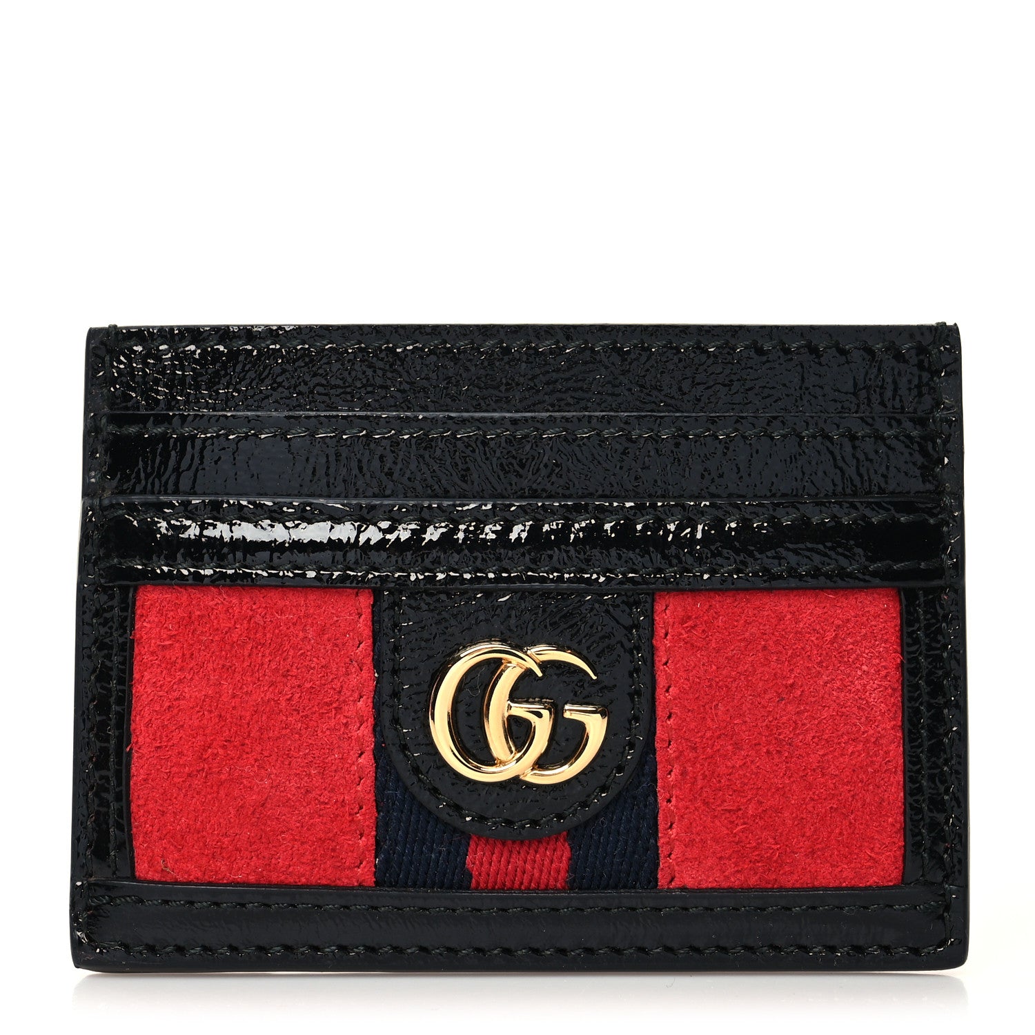 Gucci Suede Patent Ophidia Card Holder Hibiscus Red Black 1 of 9