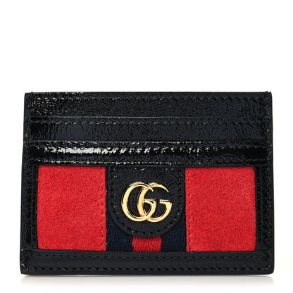 Gucci Suede Patent Ophidia Card Holder Hibiscus Red Black 1 of 9