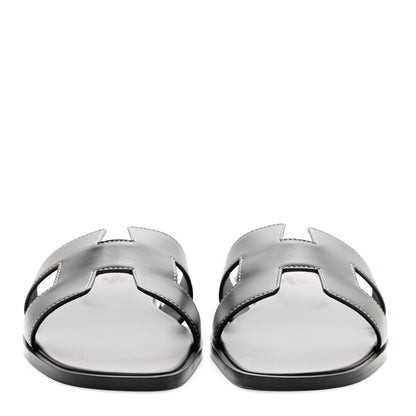 Hermes Box Calfskin Oran Sandals 39 Black 2 of 9