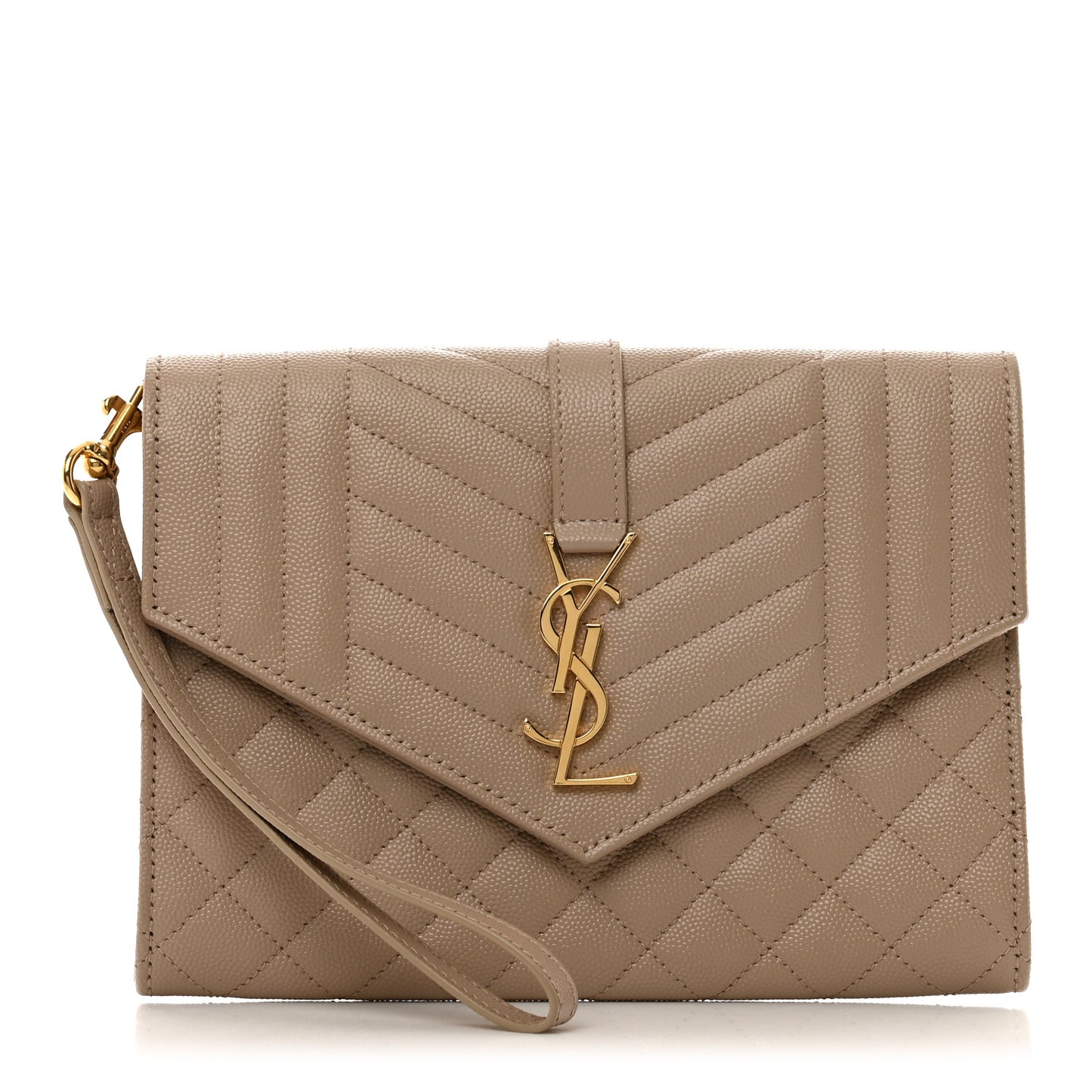 Grain De Poudre Matelasse Chevron Monogram Envelope Clutch Dark Beige