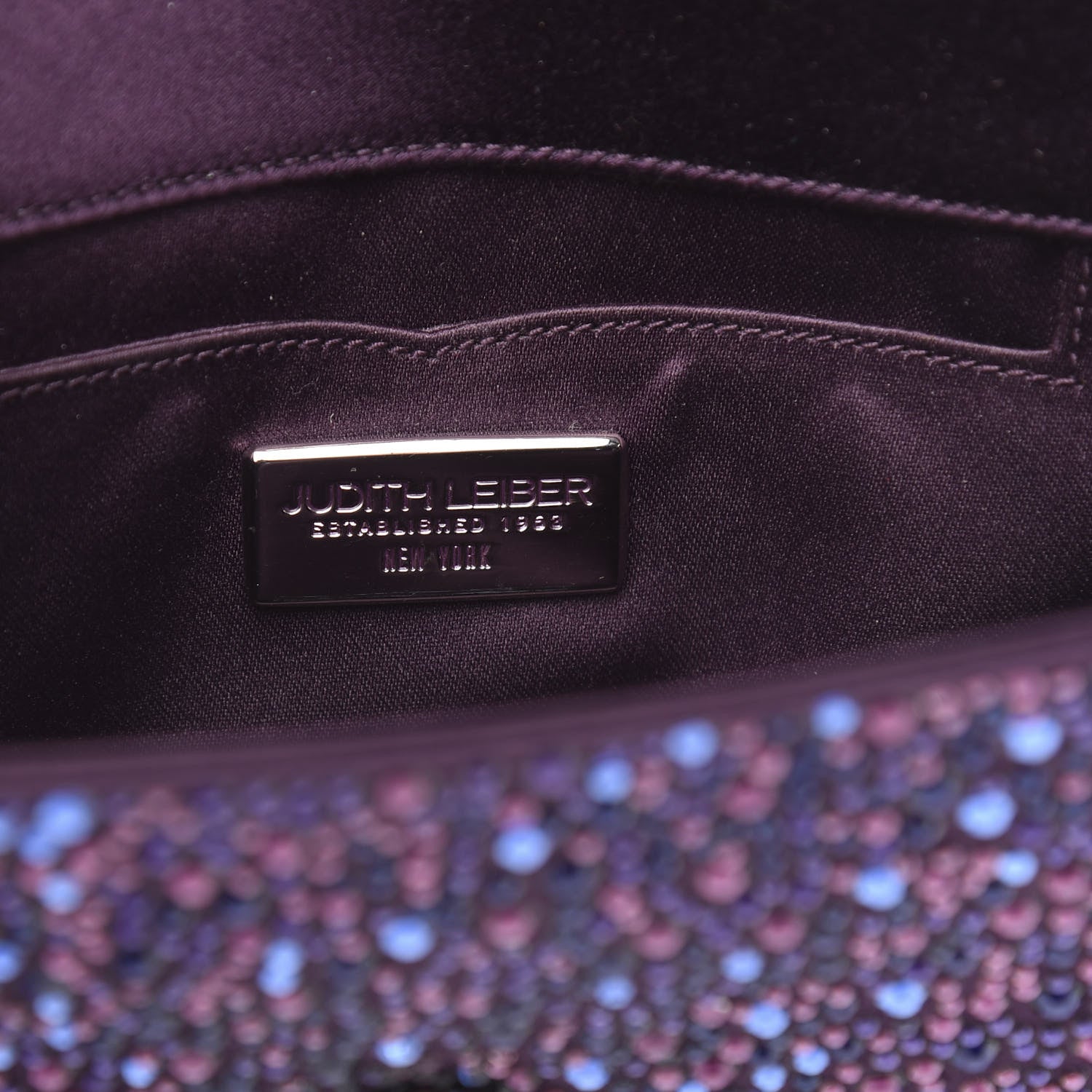 Judith Leiber Satin Crystal Chain Clutch Purple 6 of 9