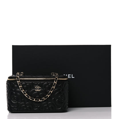 Chanel Lambskin Camellia Embossed Small Vanity Case With Chain Black 10 of 10